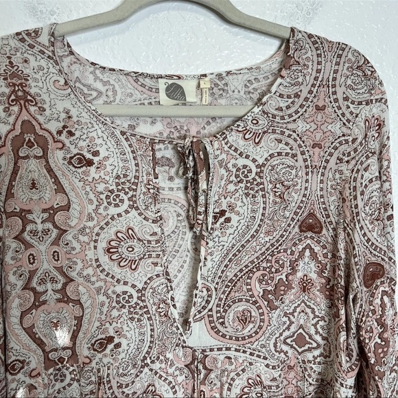 Anthropologie Lilka Dress Women Large Pink Paisley Flowy Keyhole Mini Boho B16 - Picture 5 of 11